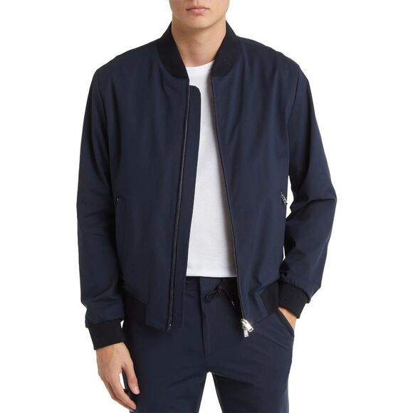 Hugo Boss Mens Performance Jersey Slim Fit Bomber Jacket 40 Regular Blue - NWT